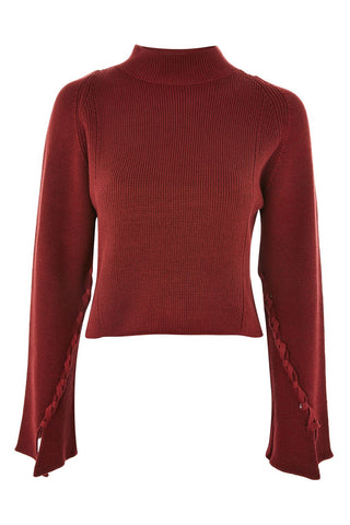 Funnel Neck Lattice Front Knitted Top